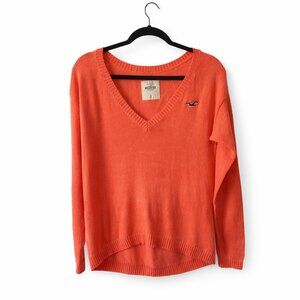 Vintage Hollister Y2K Coral Orange V Neck Cotton Knit Sweater Size S